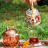 Handgefertigte persische Kupfer-Zuckerschale mit Deckel - Gehämmertes Granatapfeldesign