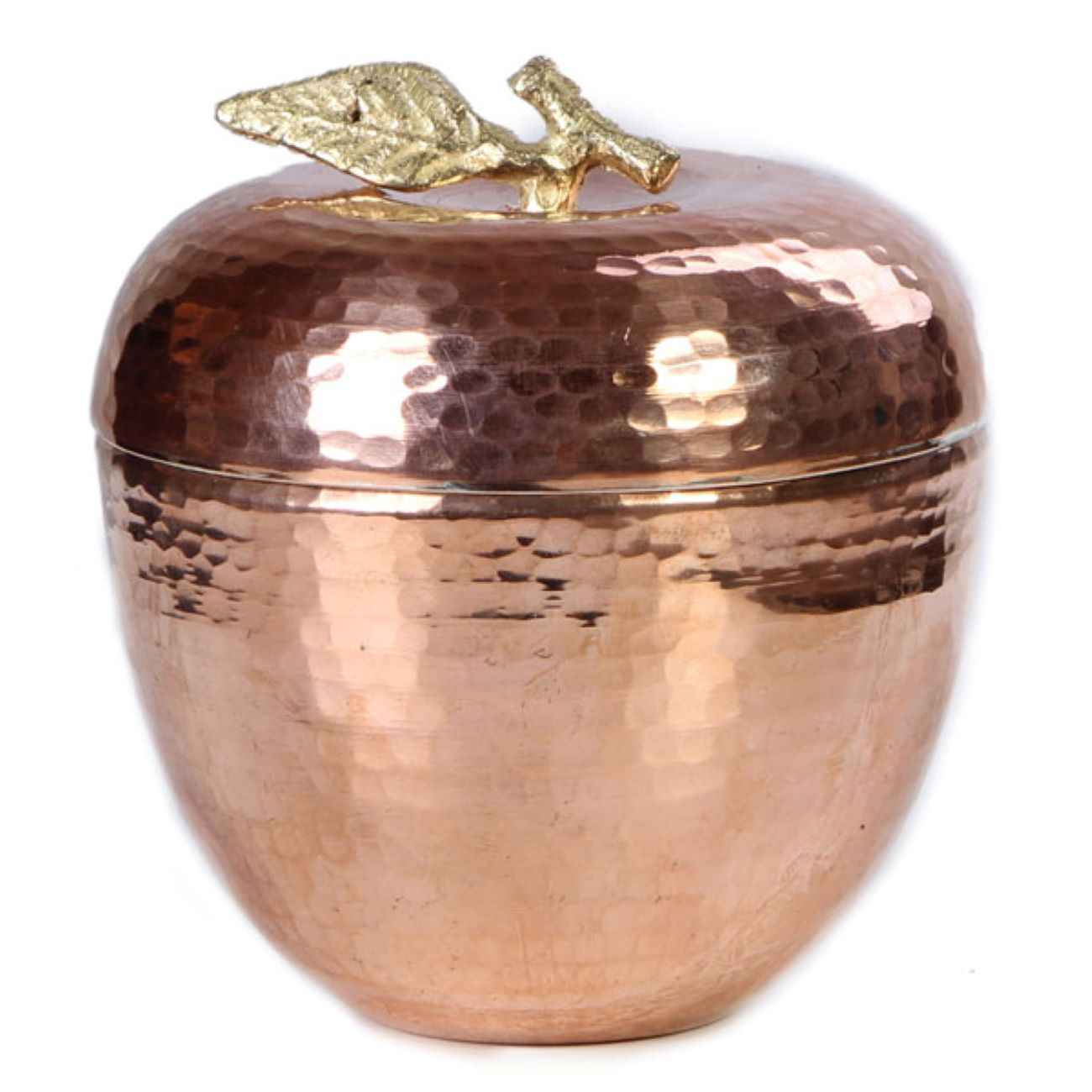 Handgefertigte persische Kupfer-Zuckerschale mit Deckel - Gehämmertes Apfeldesign