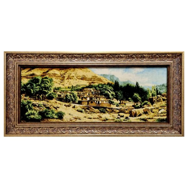 Handgeknüpfter persischer Bildteppich aus Tabriz, der ein Dorf darstellt