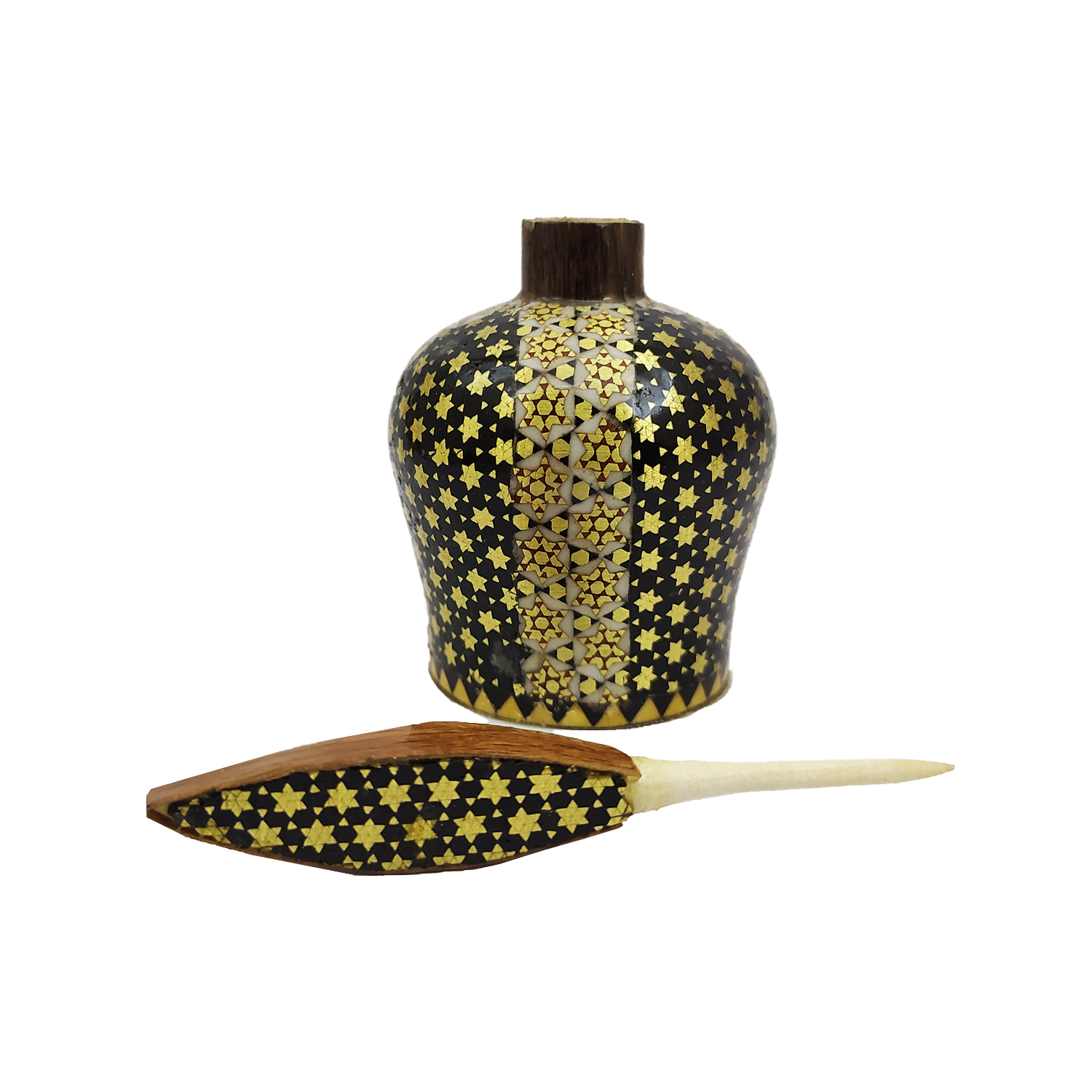 Holzener Persischer Surma Dani Behälter zur Aufbewahrung von Kohl mit Khatamkari Design