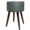 Runder persischer Hocker mit Holzbeinen und Termeh-Stoff, Paisley-Design