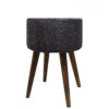Runder persischer Hocker mit Holzbeinen und Termeh-Stoff, Paisley-Design