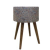 Runder persischer Hocker mit Holzbeinen und Termeh-Stoff, Paisley-Design