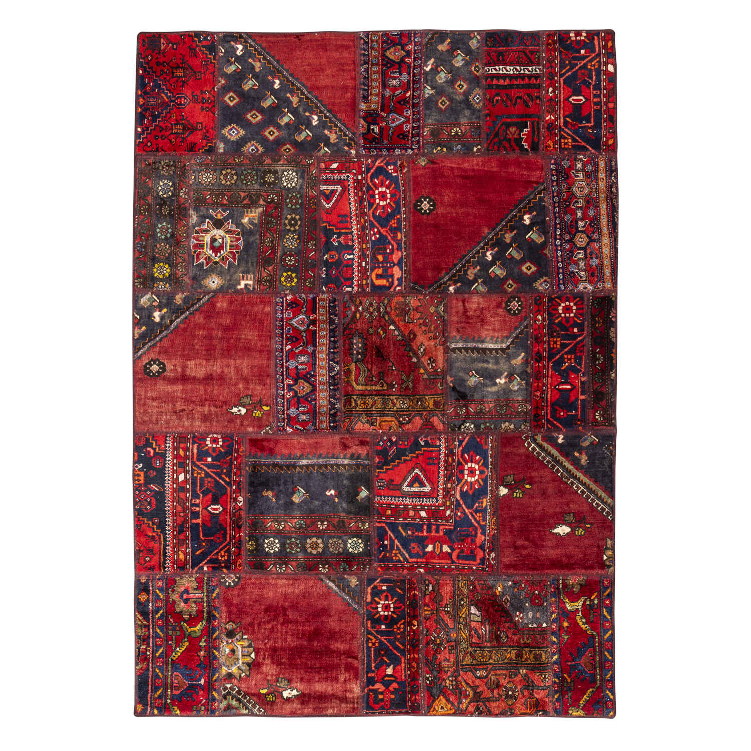Vintage persischer handgeknüpfter Patchwork-Teppich rot