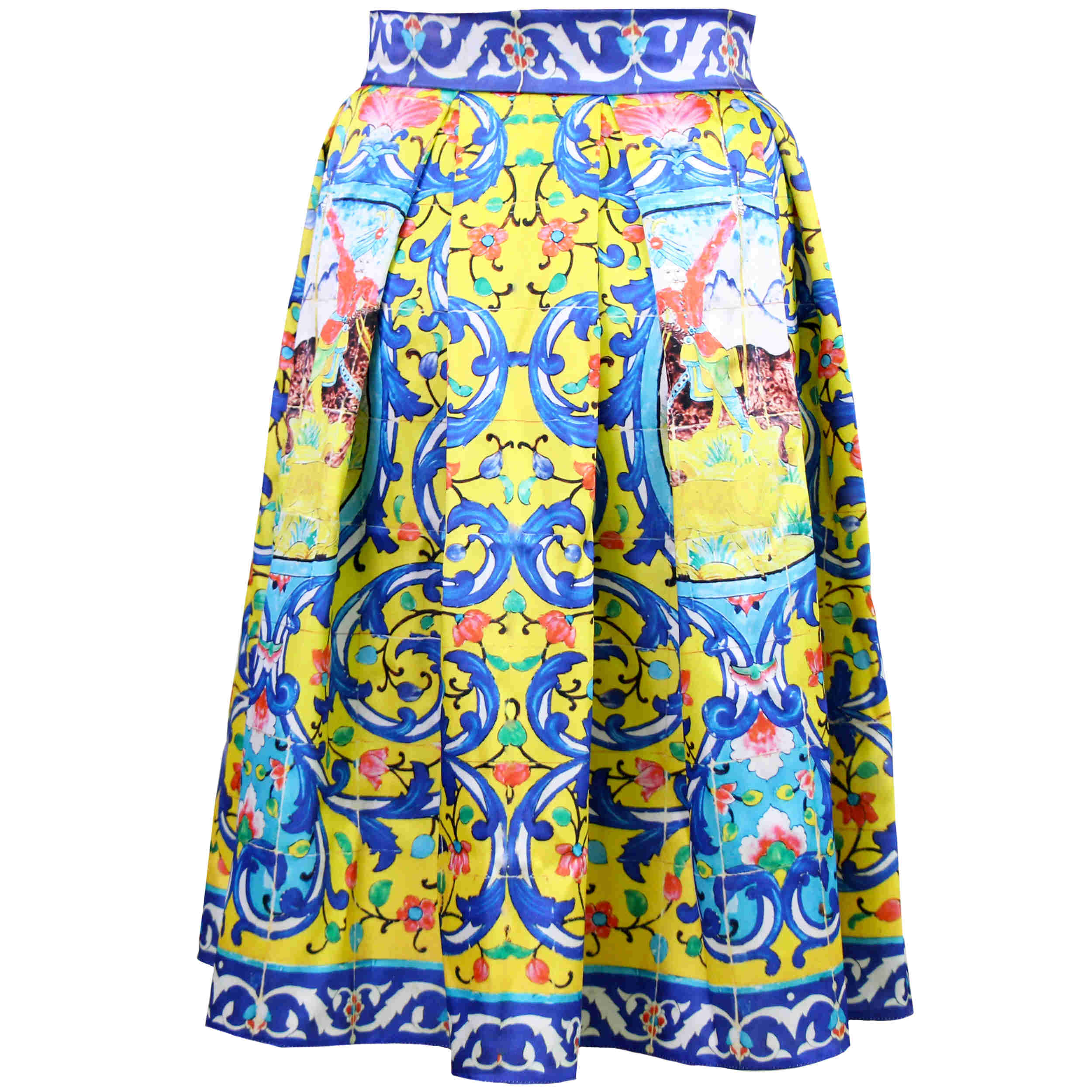 Iranischer Faltenrock in Gelb mit Fliesenmuster für Damen