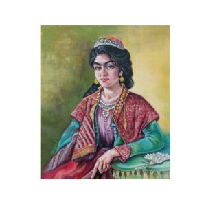 Original persische Qajar-Kunstmalerei: Öl auf Leinwand, Qajar Mädchenporträt