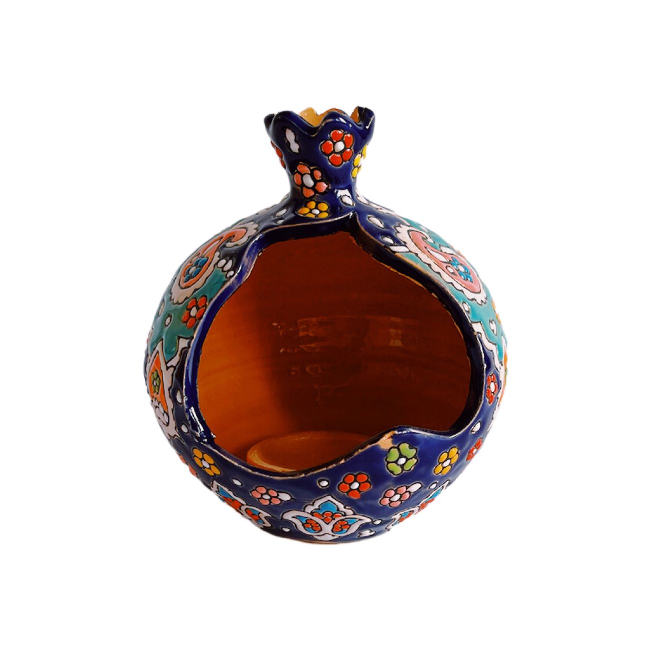 Persischer Töpfer-Kerzenständer Minakari handgefertigt mit Granatapfel-Design