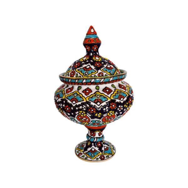 Handgefertigte persische Töpfer-Zuckerschale mit Deckel - Minakari emailliert