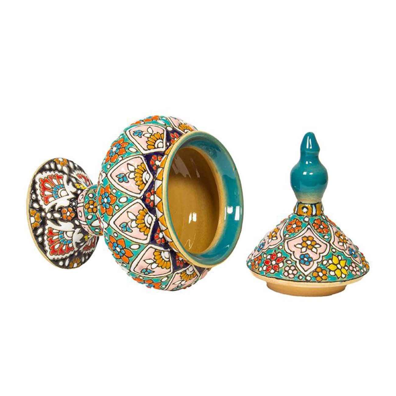 Handgefertigte persische Töpfer-Zuckerschale mit Deckel – Minakari emailliert mit Floralem Design