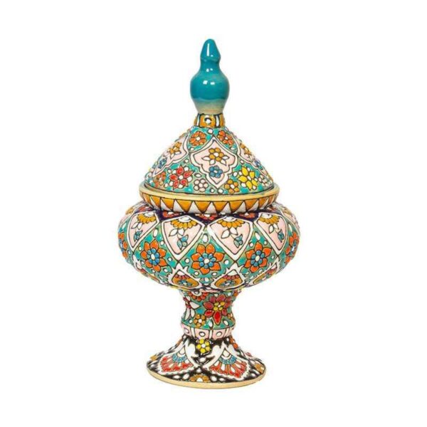 Handgefertigte persische Töpfer-Zuckerschale mit Deckel - Minakari emailliert mit Floralem Design