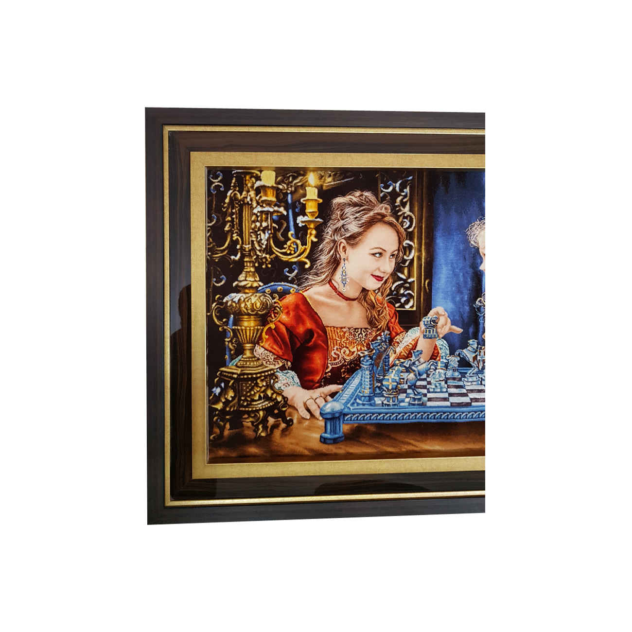 Handgeknüpfter persischer Bildteppich aus Tabriz, der eine Mutter und Tochter beim Schachspielen darstellt