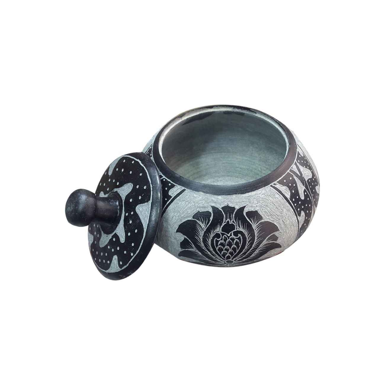 Handgefertigte Stein-Zuckerschale mit Deckel – Künstlerisches Florales Design