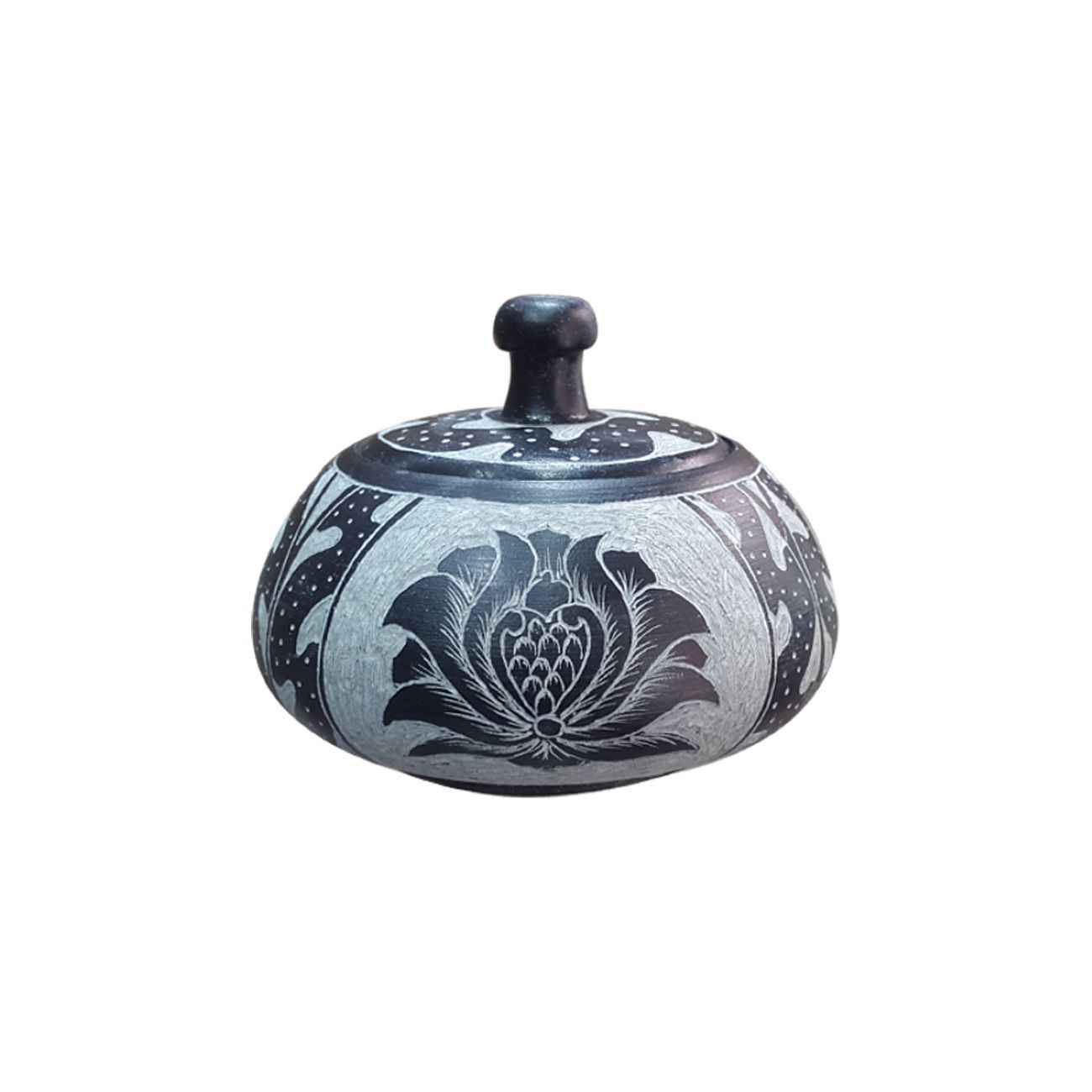 Handgefertigte Stein-Zuckerschale mit Deckel - Künstlerisches Florales Design