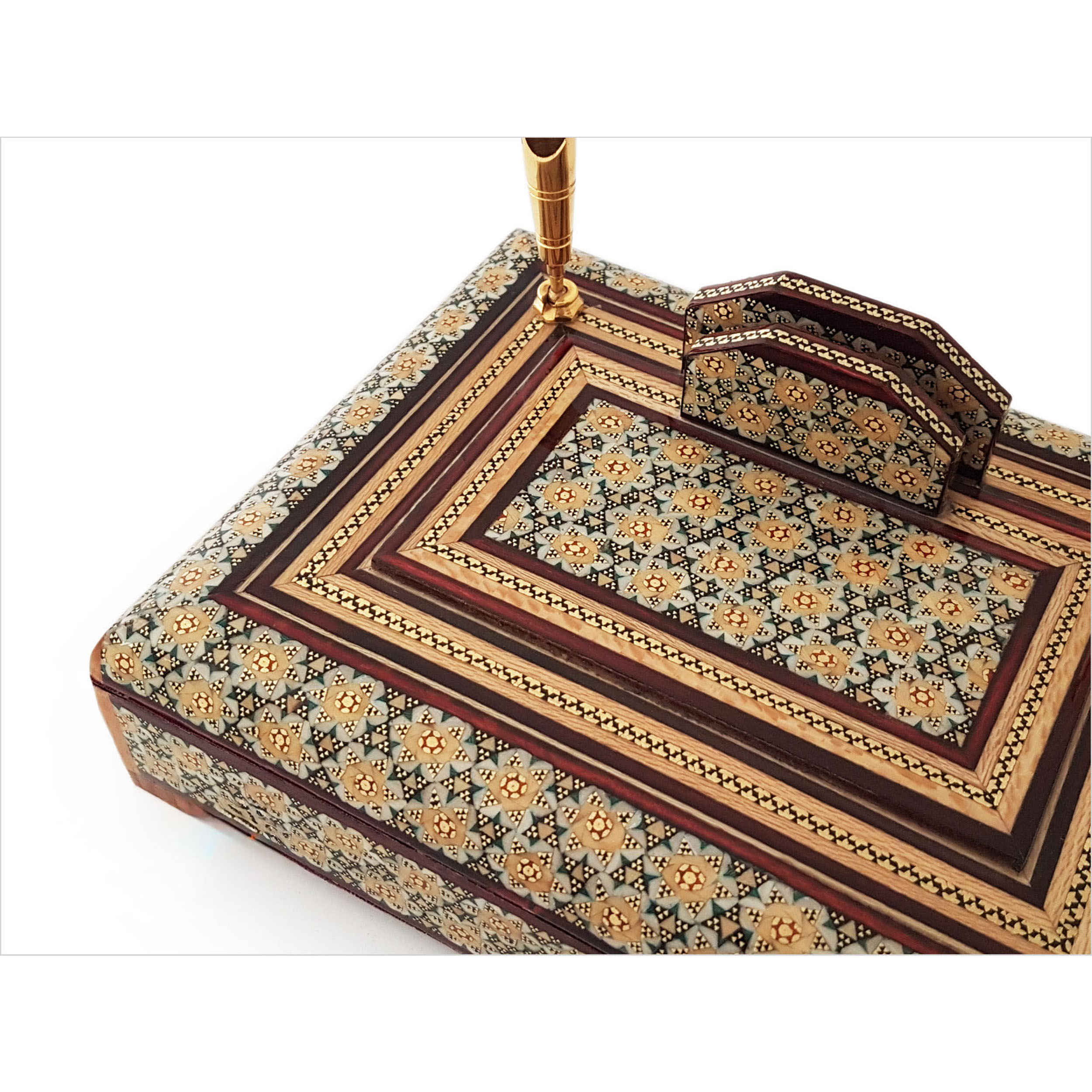 Handgefertigter persischer Holz-Stifthalter für den Schreibtisch – Eleganz Khatamkari Kunst