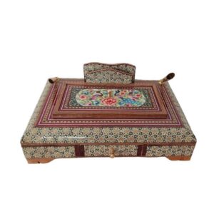 Handgefertigter persischer Holz-Stifthalter für den Schreibtisch – Eleganz Khatamkari Kunst, Blumendesign