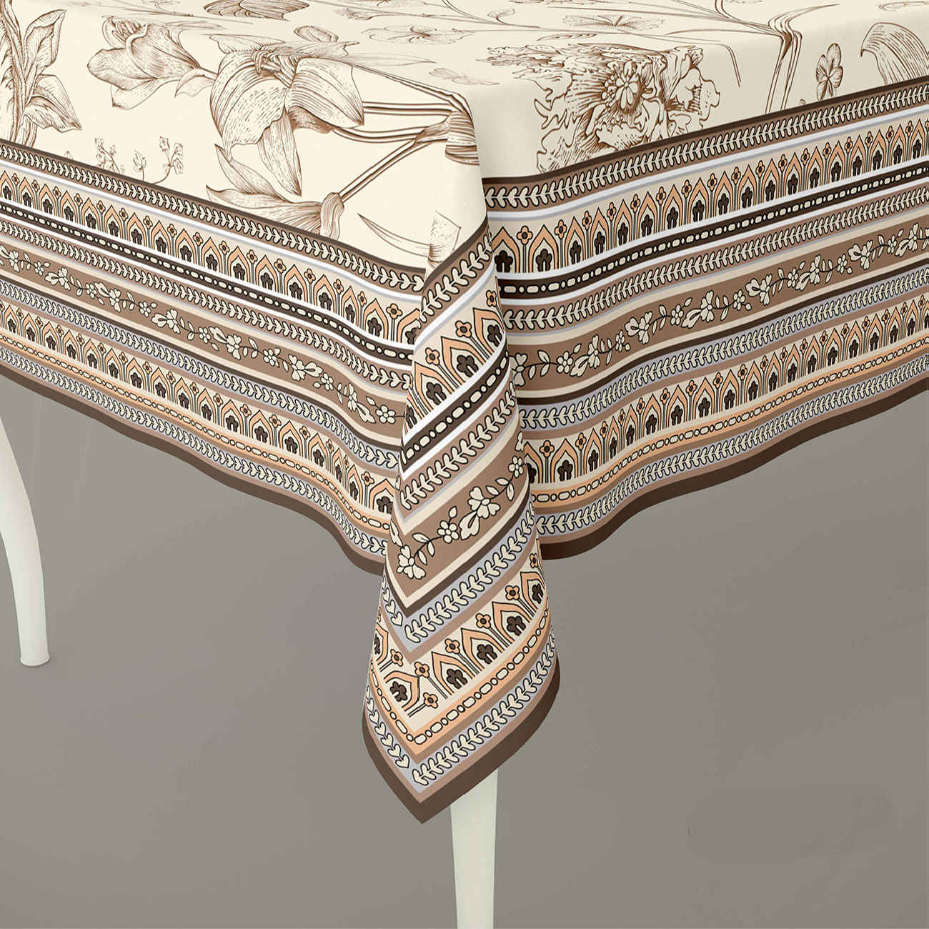 Bedruckte Tischdecke mit Blumenrand Braune 6-Sitzer