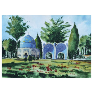 Original realistische Kunstmalerei – Aquarell auf Karton, Grab von Attar Neyshaburi