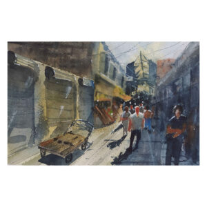Original realistische Kunstmalerei – Aquarell auf Karton, Teheran Grand Bazaar