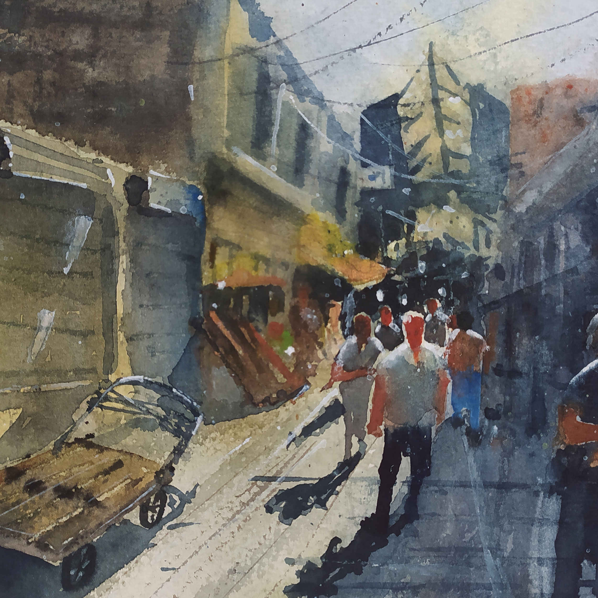 Original realistische Kunstmalerei – Aquarell auf Karton, Teheran Grand Bazaar
