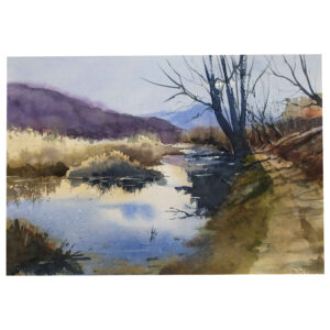Original realistische Kunstmalerei – Aquarell auf Karton, Landschaft