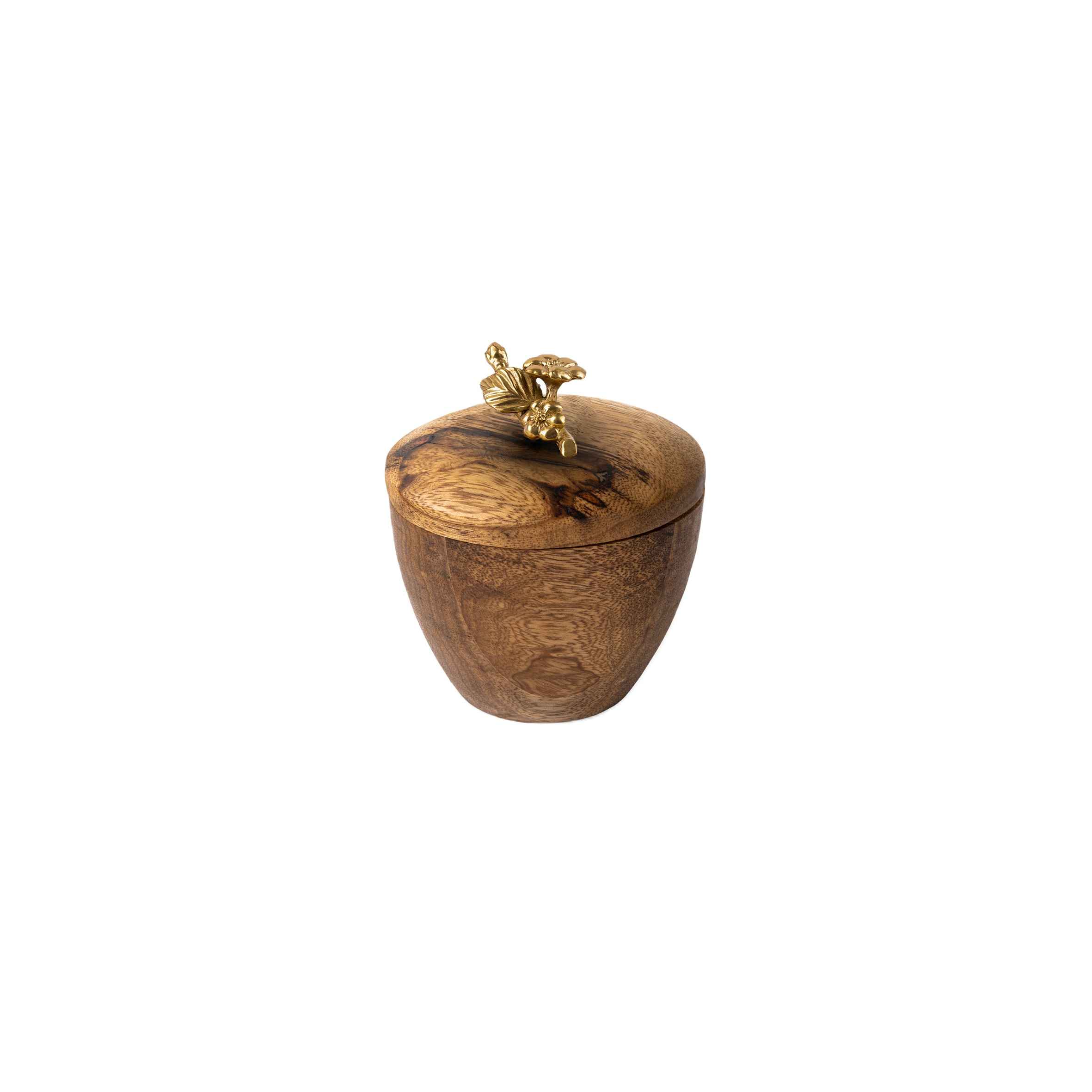 Handgefertigte Holz-Zuckerschale mit Deckel - Rustikaler Stil und Florales Design