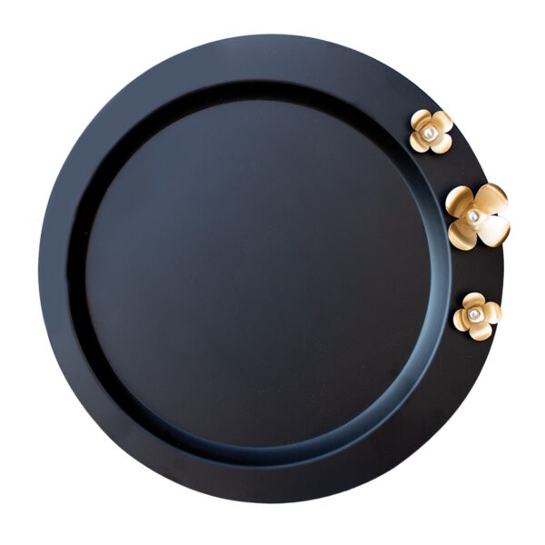 Serviertablett aus Metall mit goldenem Stahl-Blumendesign