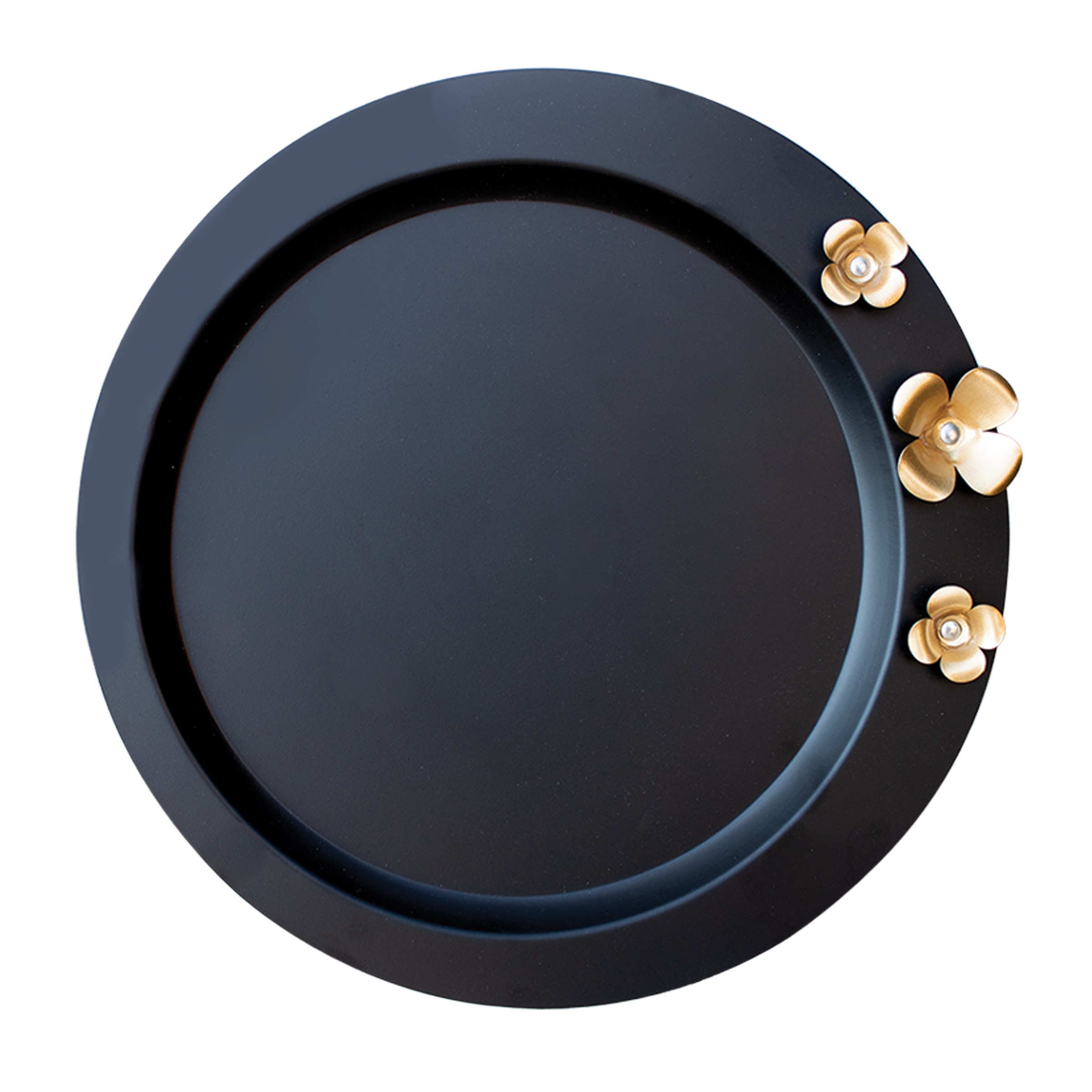 Serviertablett aus Metall mit goldenem Stahl-Blumendesign