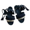 Slingback Flache Schwarze Sandalen mit Boho-Design Handgefertigt