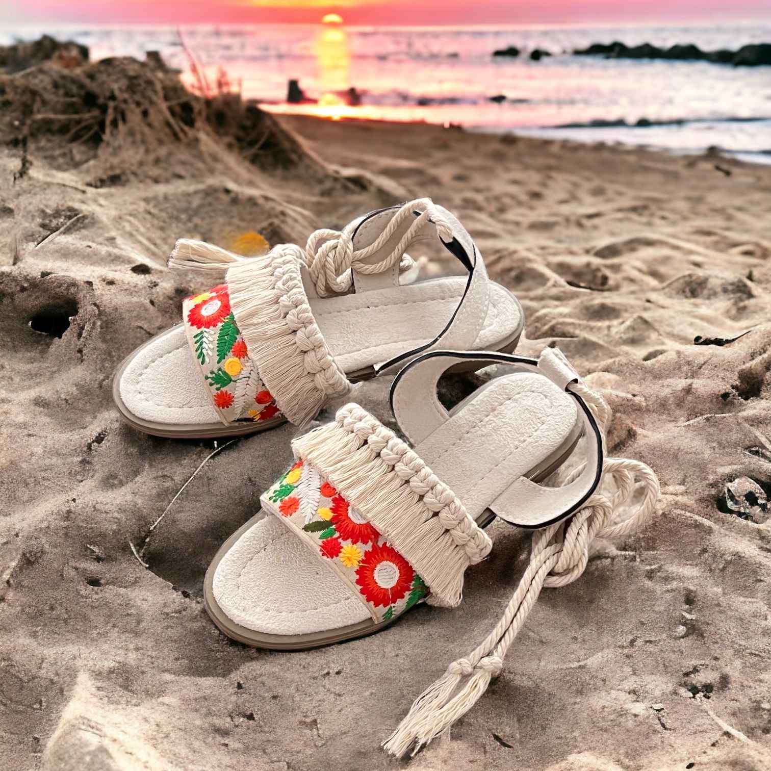 Slingback Flache Sandalen Handgefertigt mit Boho-Design