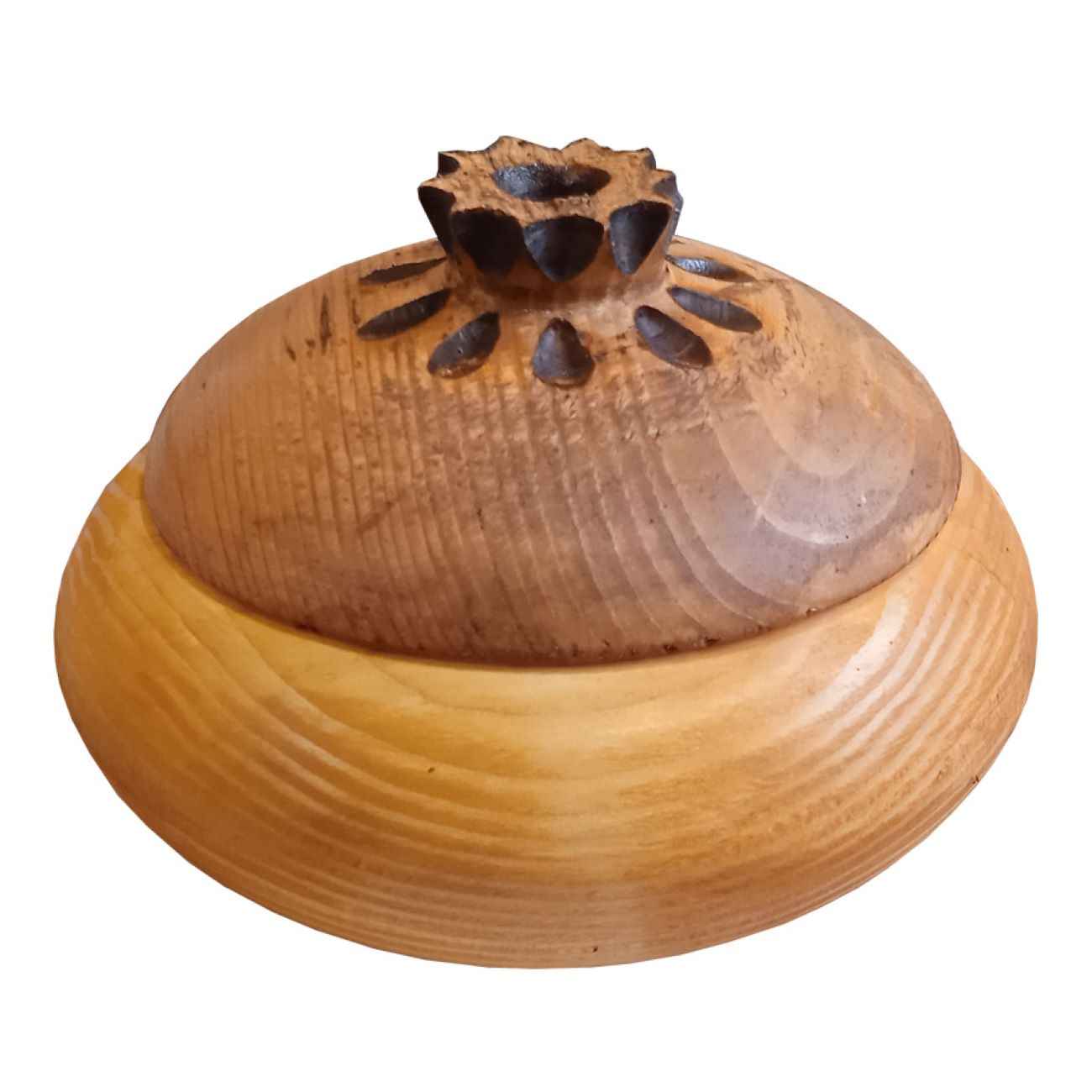 Handgefertigte Holz-Zuckerschale mit Deckel - Rustikaler Stil und Granatapfeldesign