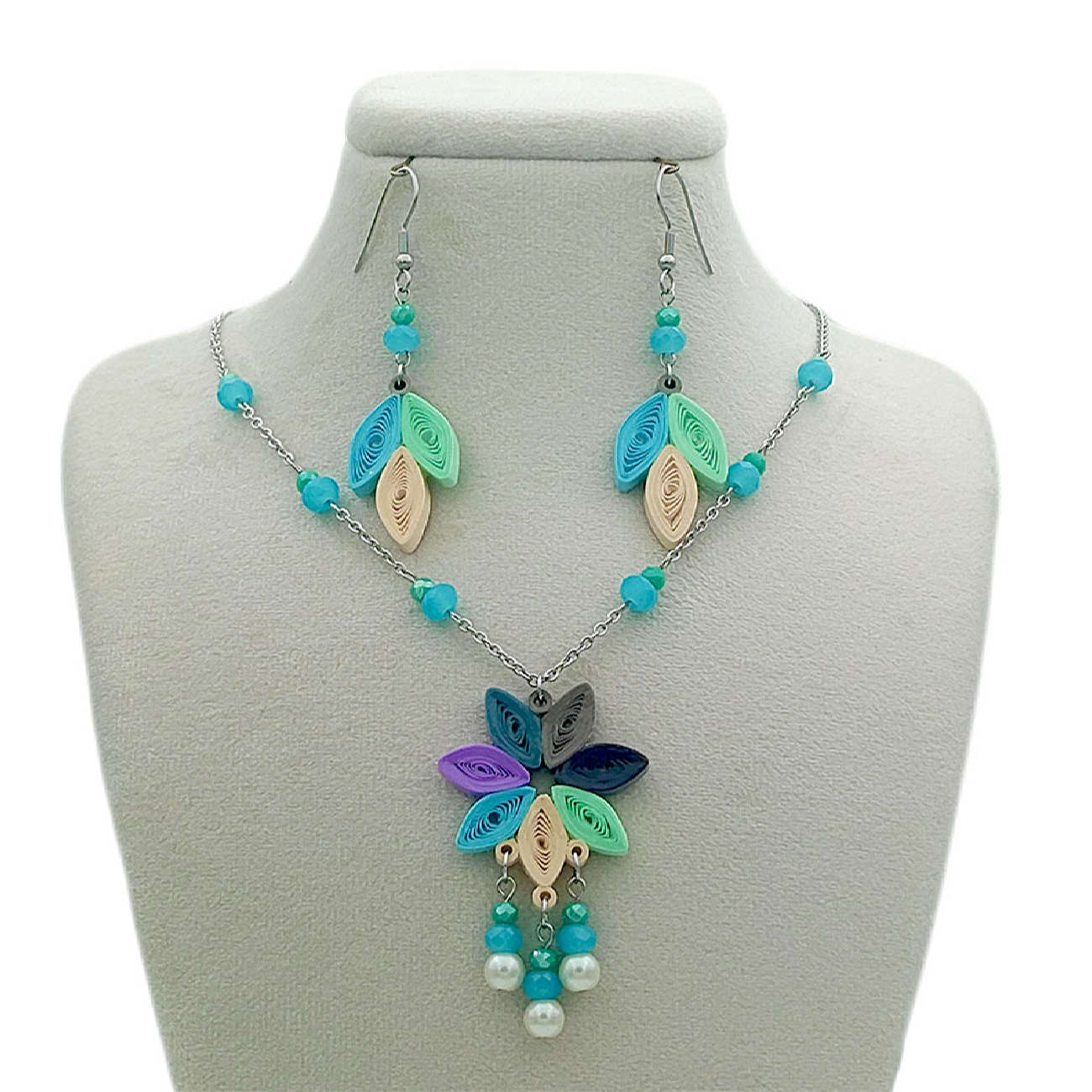 Handgefertigtes Stahl-Schmuckset für Damen Modell Blume
