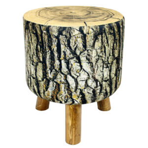 Runder Samt-Hocker mit Baumstamm-Design und Holzbeinen