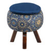 Runder Samt-Hocker mit Holzbeinen, inspiriert von persischer Kunst, Blau Ghaem