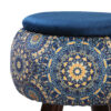 Runder Samt-Hocker mit Holzbeinen, inspiriert von persischer Kunst, Blau Ghaem