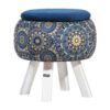 Runder Samt-Hocker mit Holzbeinen, inspiriert von persischer Kunst, Blau Ghaem