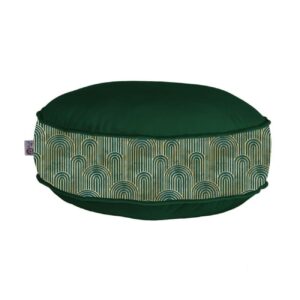 Bohemian großer runder Samt-Pouf, inspiriert von persischer Kunst, Grün