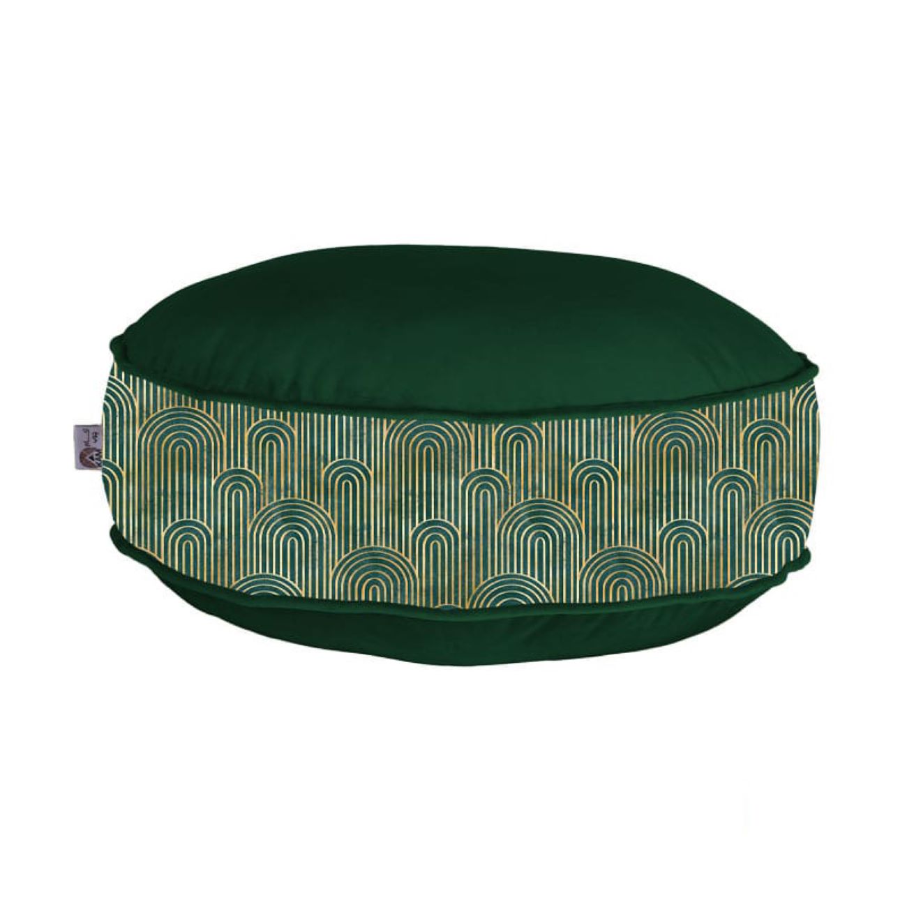 Bohemian großer runder Samt-Pouf, inspiriert von persischer Kunst, Grün