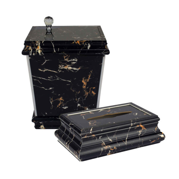 Abfalleimer- und Taschentuchbox-Set – Marmor-Design