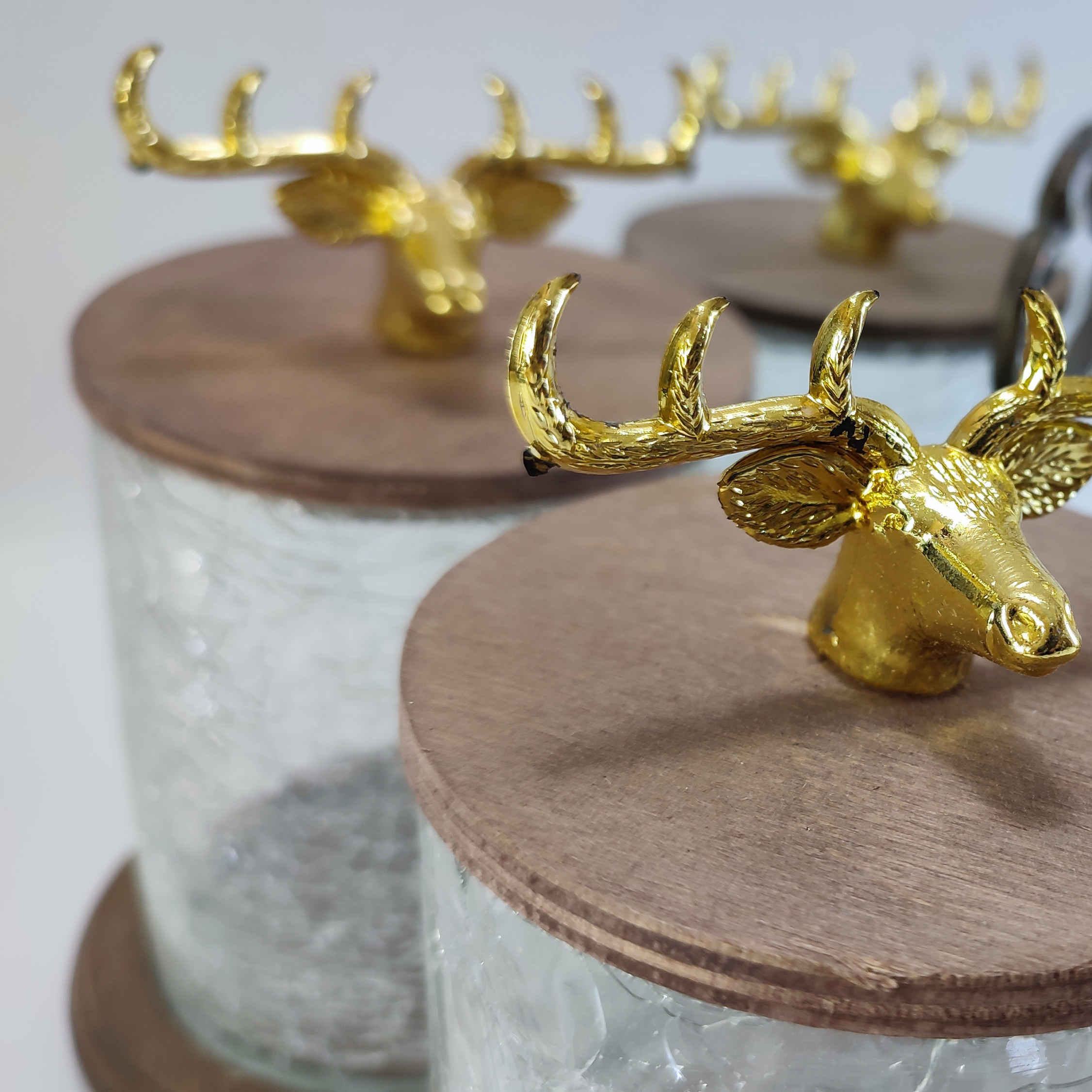 Holz-Vorratsdose mit Glas-Hirschmotiv – 5 Stück