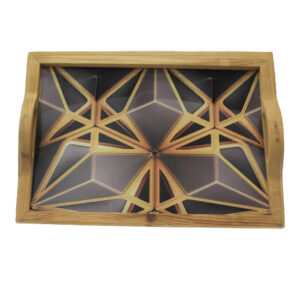 Serviertablett mit geometrischem Holzdesign – Funktional & Künstlerisch