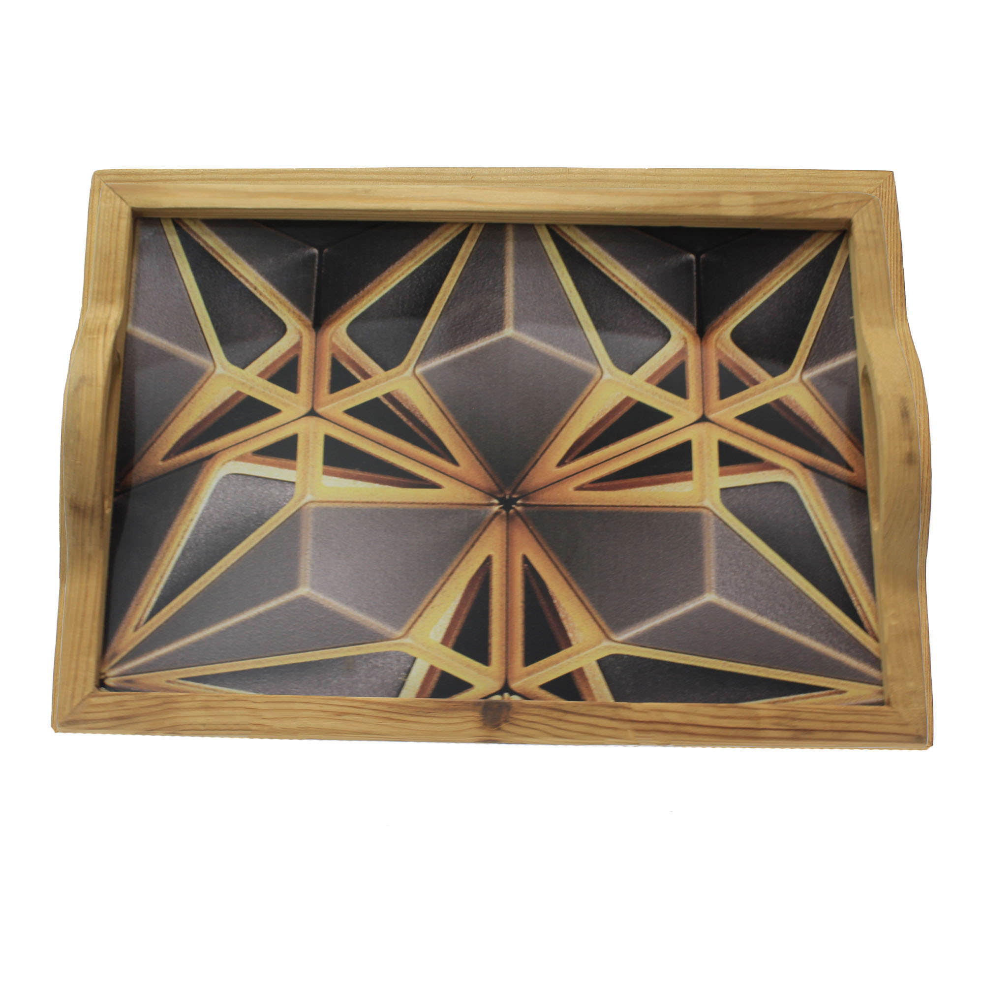 Serviertablett mit geometrischem Holzdesign – Funktional & Künstlerisch