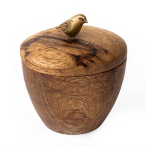 Handgefertigte Holz-Zuckerschale mit Deckel – Rustikaler Stil Vogeldesign