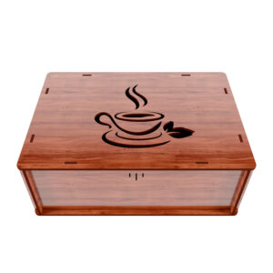 Holz-Teebeutel-Organizer-Box mit 4 Fächern im Tee-Tassen-Design