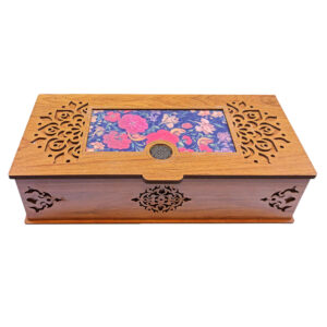 Holz-Teebeutel-Organizer-Box mit Blumen-Design
