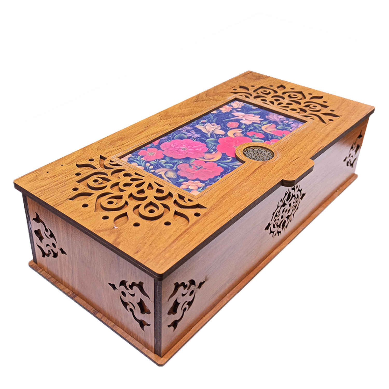 Holz-Teebeutel-Aufbewahrungsbox mit Blumenmotiv