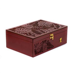 Holz-Teebeutel-Organizer-Box mit Blatt-Design