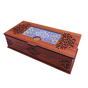 Holz-Teebeutel-Organizer-Box mit persischem Kachel-Design