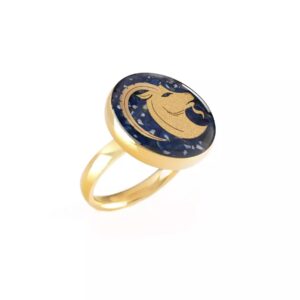 Stahl-Signet-Ring mit Azure Edelstein, harzüberzogen und vergoldet, Ziegen-Symbol