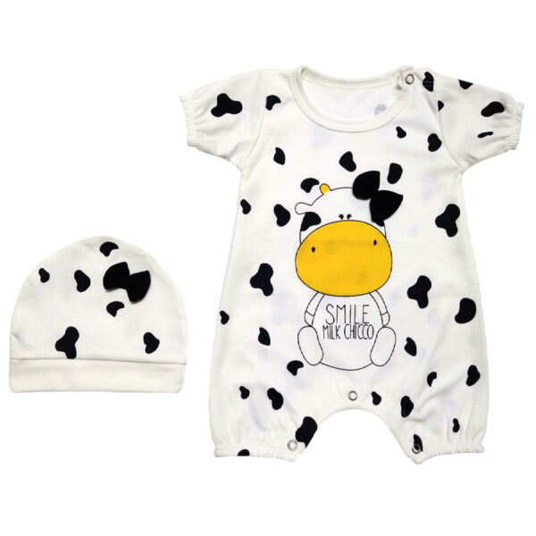 Baby Kurzarm Strampler und Hut Set mit Kuh Design
