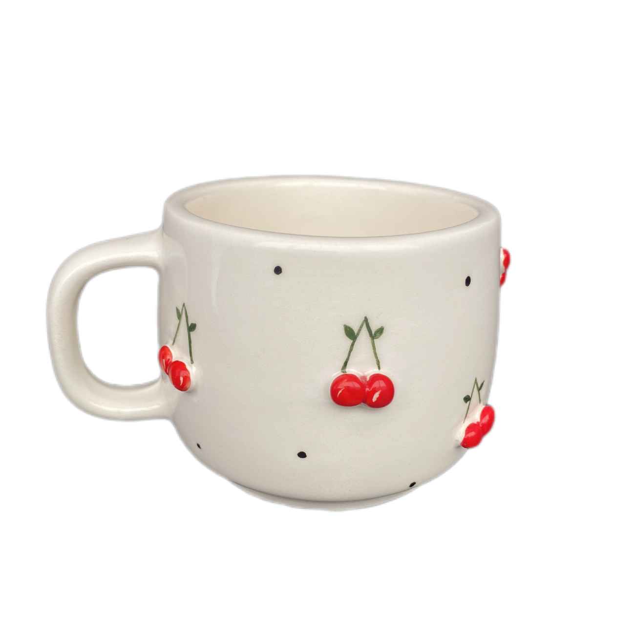 Künstlerische Keramiktasse - Handgefertigt mit Kirsch-Design